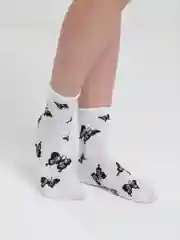 Серебряный женские носки белые, с принтом бабочек / носки с бабочками