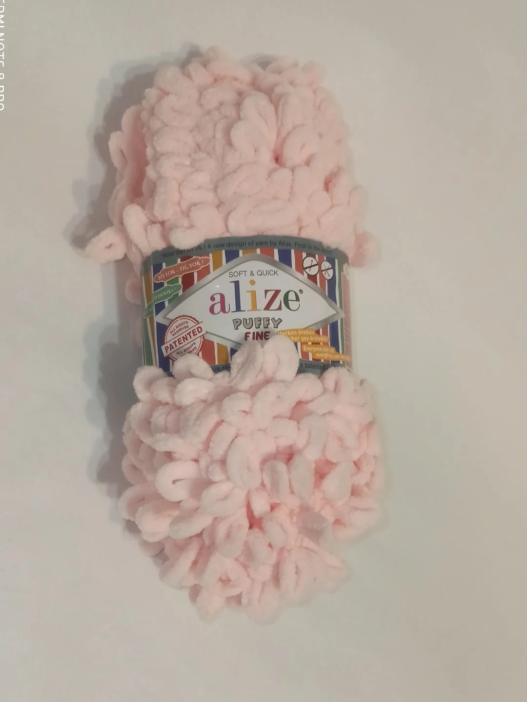 Пудровый пряжа Alize "Puffy Fine", микрополиэстер, 100 г, 14,5 м