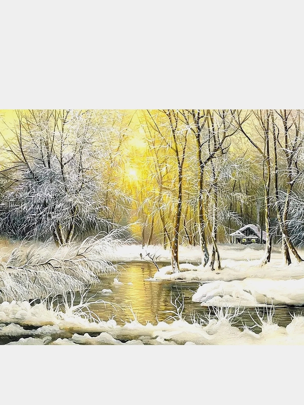 Алмазная мозаика "Зимний пейзаж" на подрамнике, 40*50см
