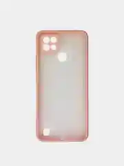 Розовый чехол Realme C21 Реалми С21  пластиковый матовый полупрозрачный с цветными кнопками