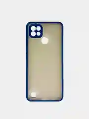 Темно-синий чехол Realme C21 Реалми С21  пластиковый матовый полупрозрачный с цветными кнопками