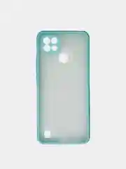 Бирюзовый чехол Realme C21 Реалми С21  пластиковый матовый полупрозрачный с цветными кнопками
