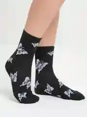 Черный женские носки белые, с принтом бабочек / носки с бабочками