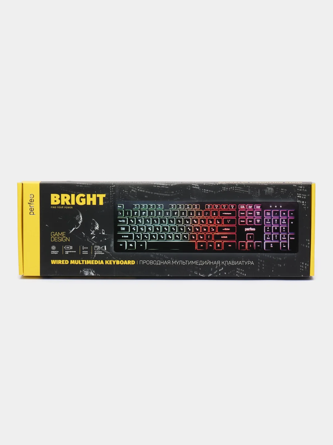Клавиатура Perfeo "BRIGHT", GAME DESIGN, низкие кнопки, подсветка, USB