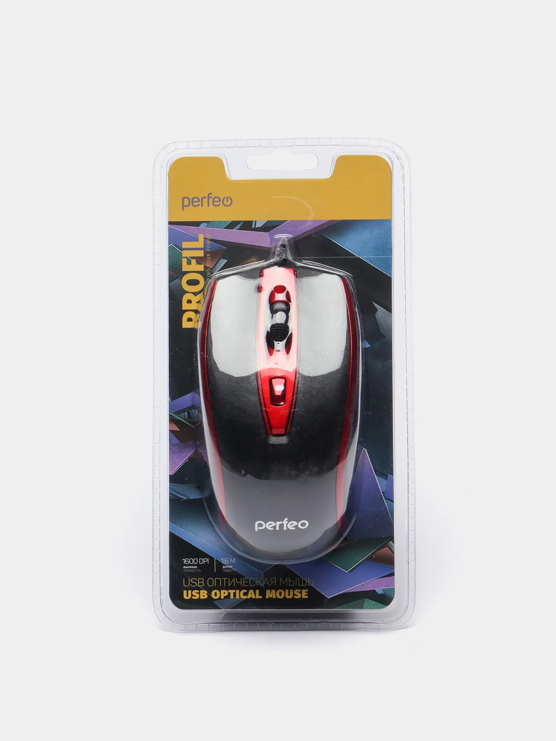 Красный мышь оптическая Perfeo "PROFIL", 4 кнопки, USB