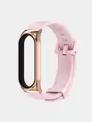 Розовый ремешок для Xiaomi Мi band 7 (ксяоми ми бэнд) силиконовый металлический фитнес часы трекер