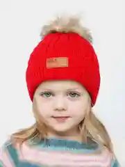 Красный детская шапка со съемным помпоном из меха