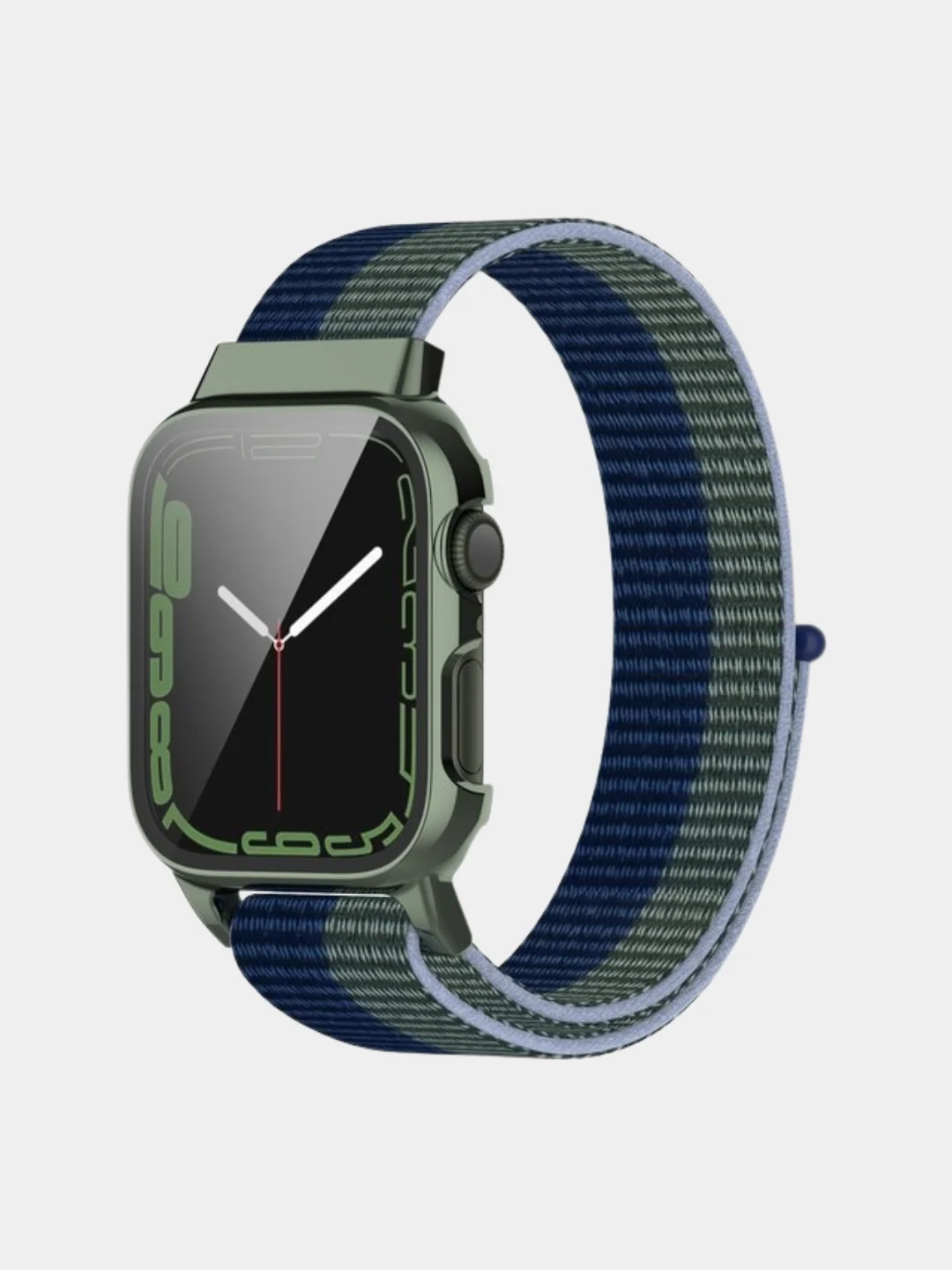 Хаки ремешок для Apple Watch 7 series c защитным стеклом бампером, 41, 45 мм нейлоновый