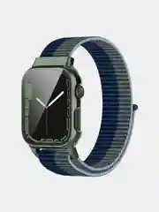 Хаки ремешок для Apple Watch 7 series c защитным стеклом бампером, 41, 45 мм нейлоновый