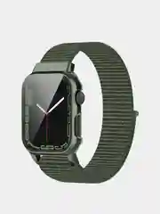 Зеленый ремешок для Apple Watch 7 series c защитным стеклом бампером, 41, 45 мм нейлоновый