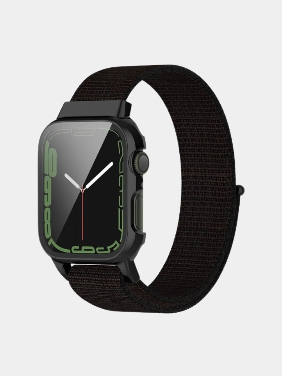 Черный ремешок для Apple Watch 7 series c защитным стеклом бампером, 41, 45 мм нейлоновый