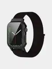 Черный ремешок для Apple Watch 7 series c защитным стеклом бампером, 41, 45 мм нейлоновый