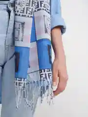 Синий меланж палантин кашемировый