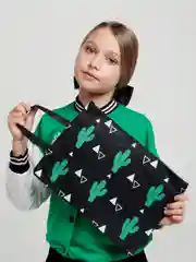 Черный папка на молнии с ручками "Кактусы", А4