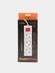 Сетевой удлинитель с кнопкой "Powermate", 5,0 м, 3 розетки, белый