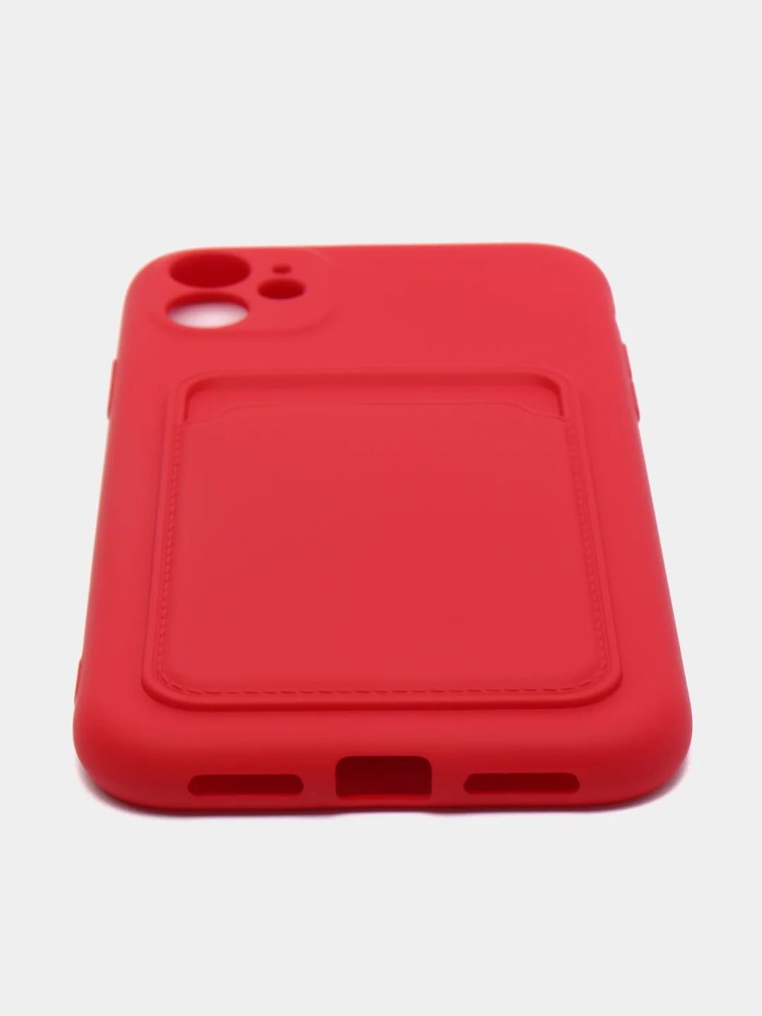 Красный чехол на iPhone (Айфон) 11, 13, 14, 7 8 Plus X XR XS, 12 Mini Pro Max, с карманом для карт