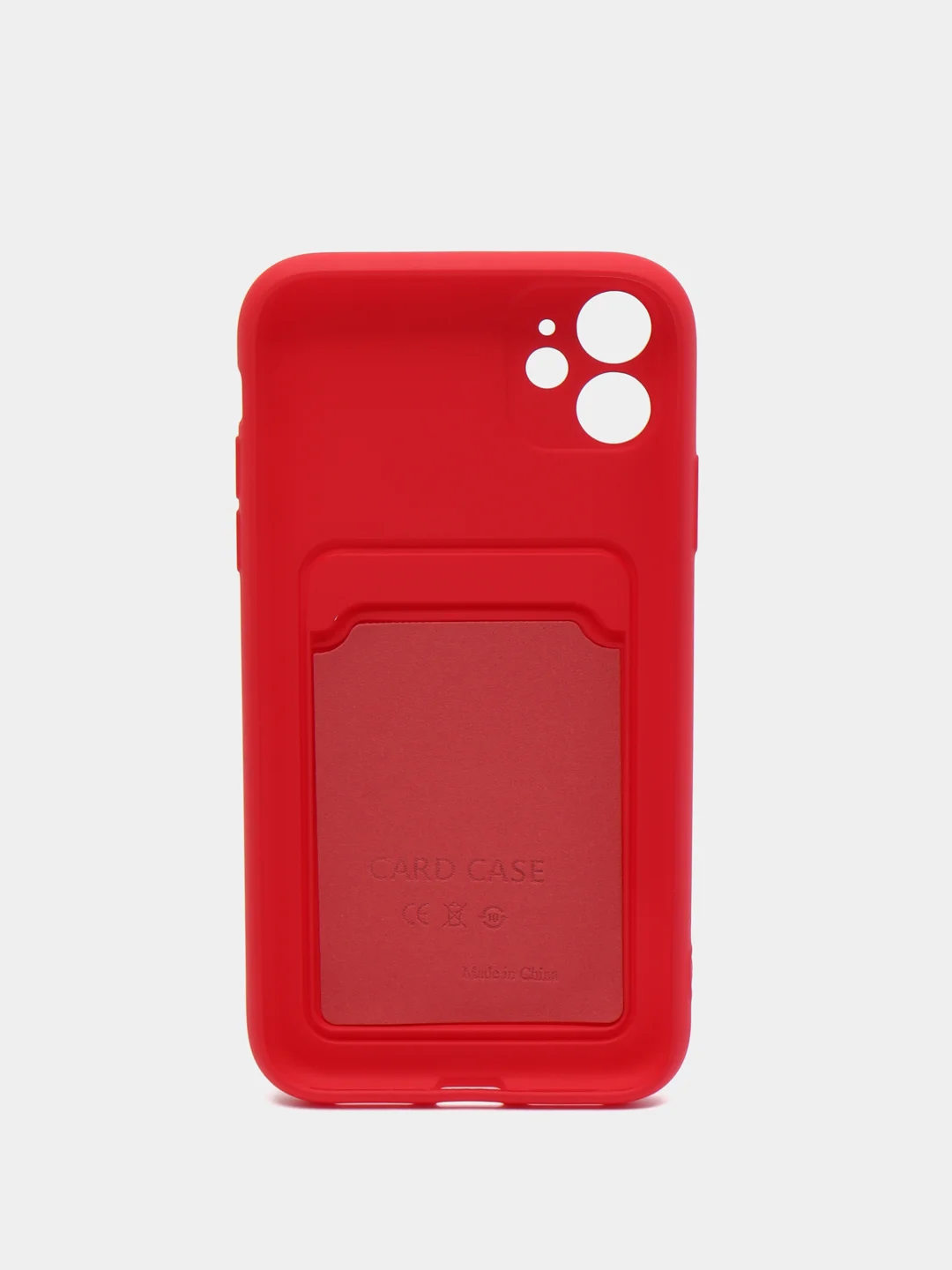 Красный чехол на iPhone (Айфон) 11, 13, 14, 7 8 Plus X XR XS, 12 Mini Pro Max, с карманом для карт