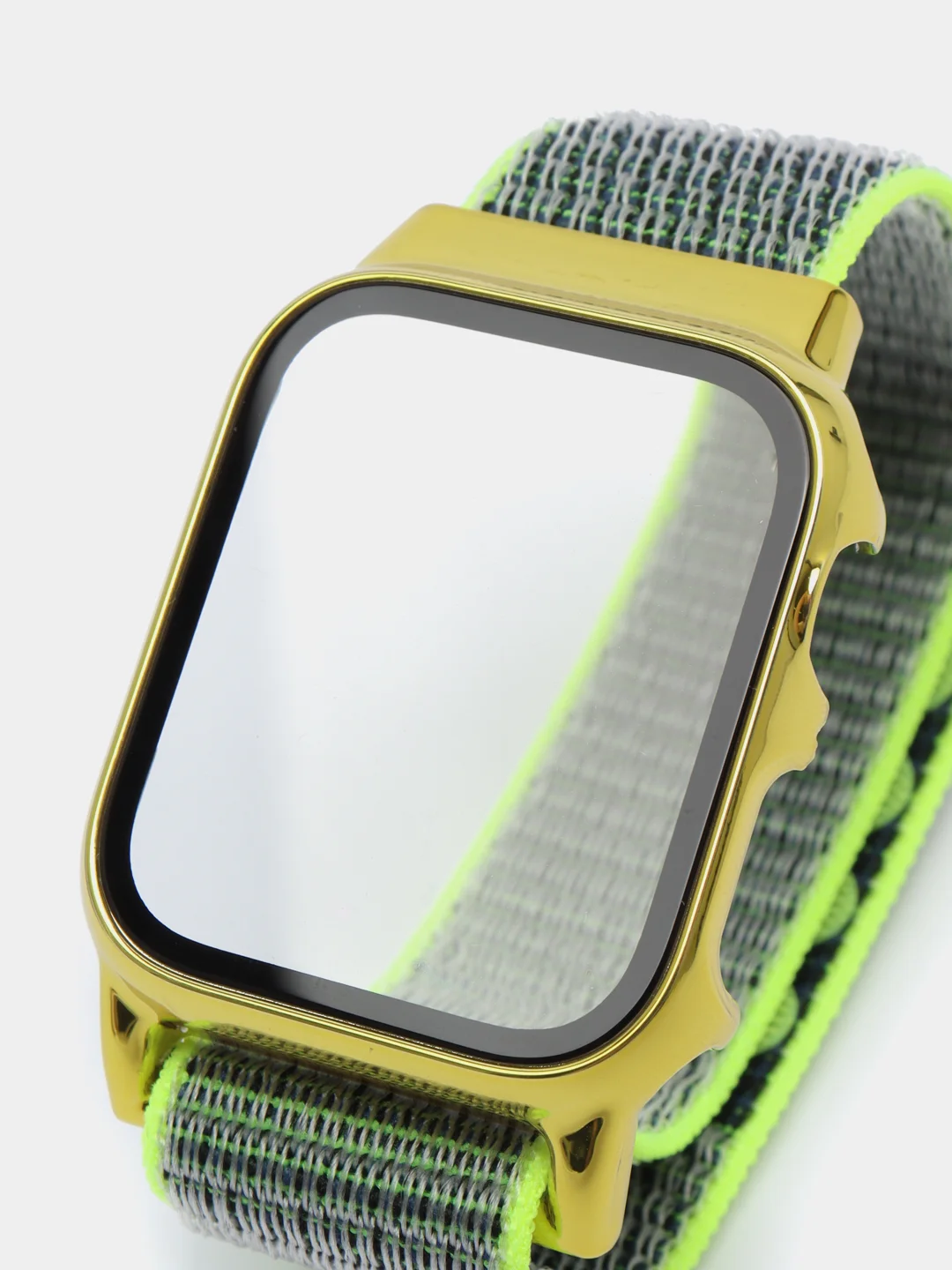 Лайм ремешок для Apple Watch 7 series c защитным стеклом бампером, 41, 45 мм нейлоновый