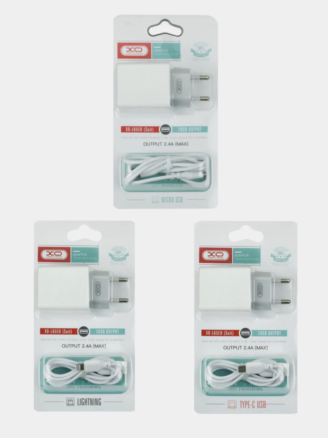 Сетевое зарядное устройство ХО L65 2.4A/2USB, кабель Micro