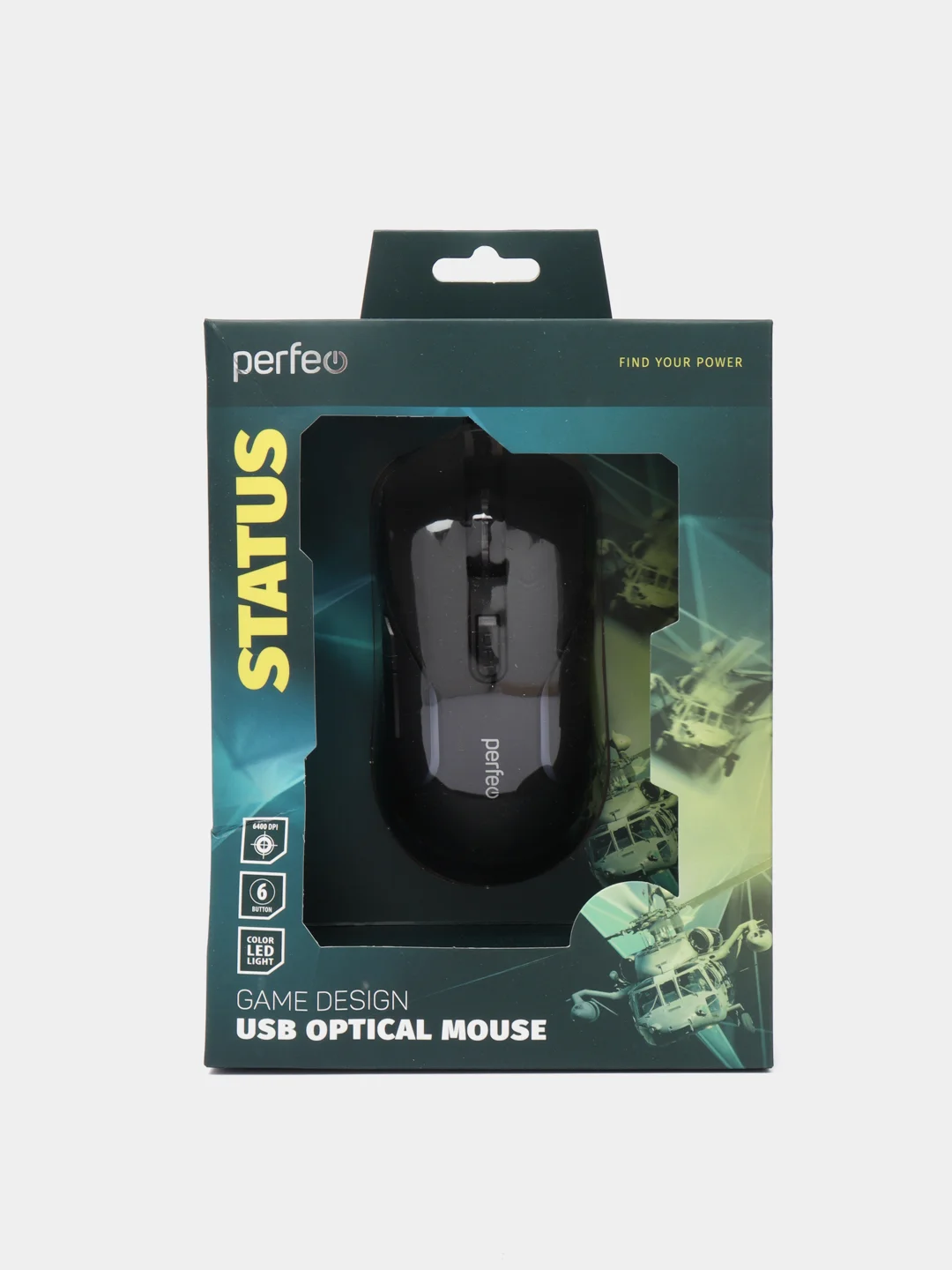 Мышь оптическая Perfeo "STATUS", 6 кнопок, USB, чёрная, GAME DESIGN, 4 цвета подсветка