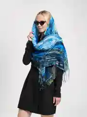 Темно-синий палантин кашемировый