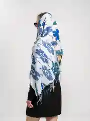 Синий палантин кашемировый