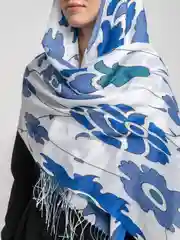 Синий палантин кашемировый