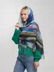 Мятный палантин кашемировый