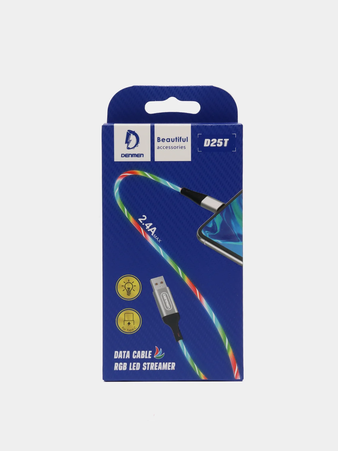 Розовый usb-кабель DENMEN D25T/D25V/D25L для зарядки и передачи данных Type-C/Micro/Lightning