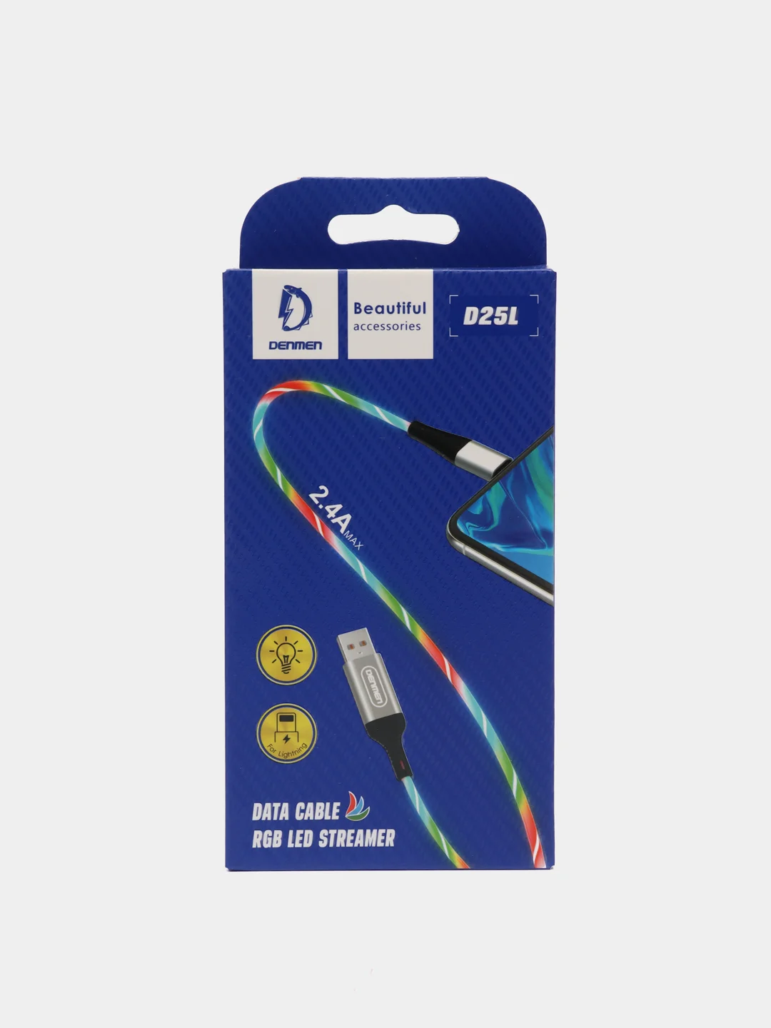 Зеленый usb-кабель DENMEN D25T/D25V/D25L для зарядки и передачи данных Type-C/Micro/Lightning