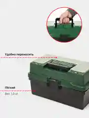 Зеленый рыболовный ящик для инструментов, мелочей, приманок, 2 лотка, 37*21*21 см