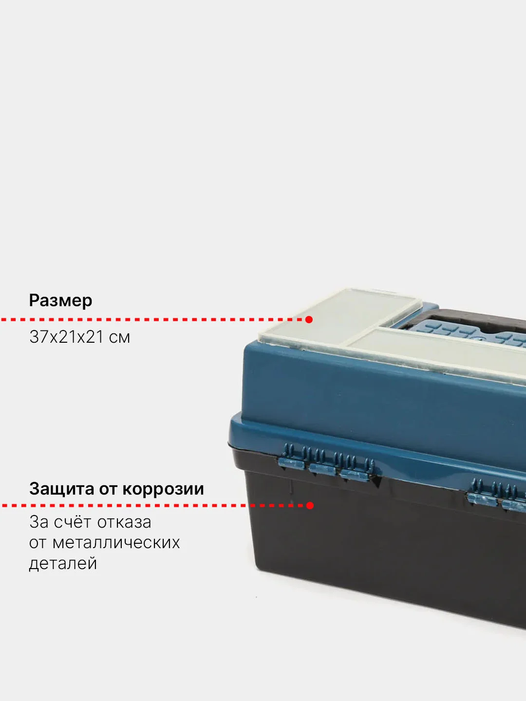 Синий рыболовный ящик для инструментов, мелочей, приманок, 2 лотка, 37*21*21 см