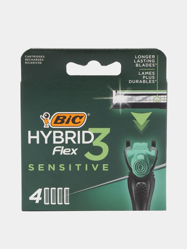 Сменные картриджи для бритья, кассеты, лезвия, BIC Flex 3 Hybrid Sensitive, 4 штуки