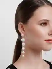 Золотой серьги-подвески массивные, со вставками из искусственного жемчуга