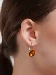 Желтый серьги со стразами, диаметр 1.4 см