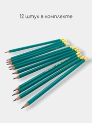 Карандаш простой, чернографитный HB, пластиковый, зелёный