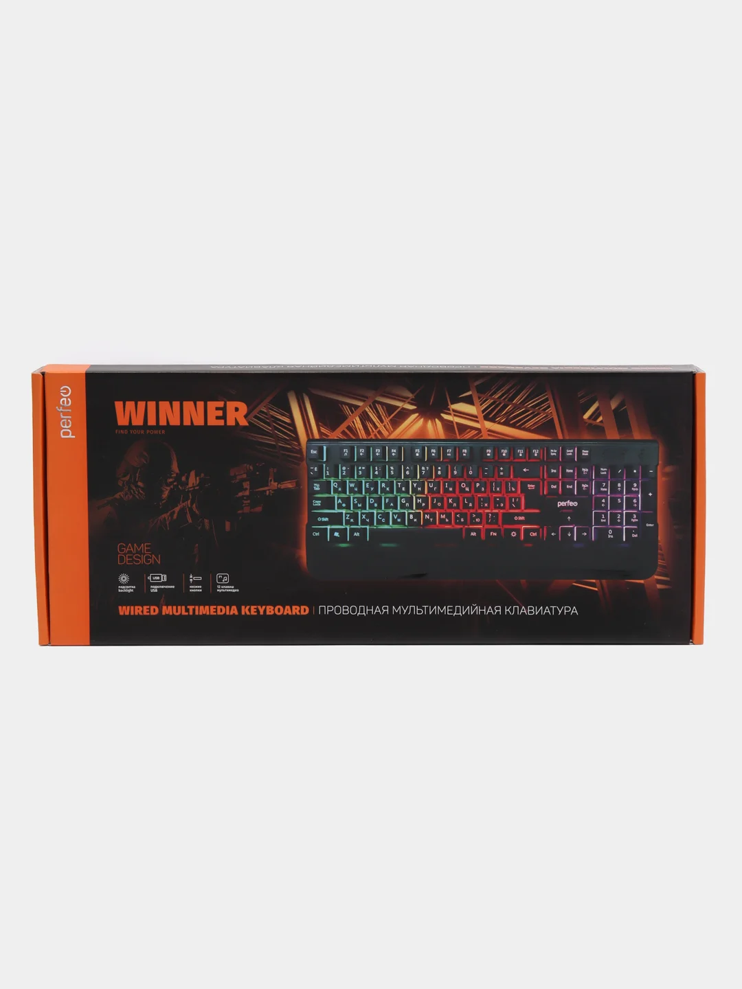 Perfeo клавиатура "Winner", Game design, подсветка, USB, черный