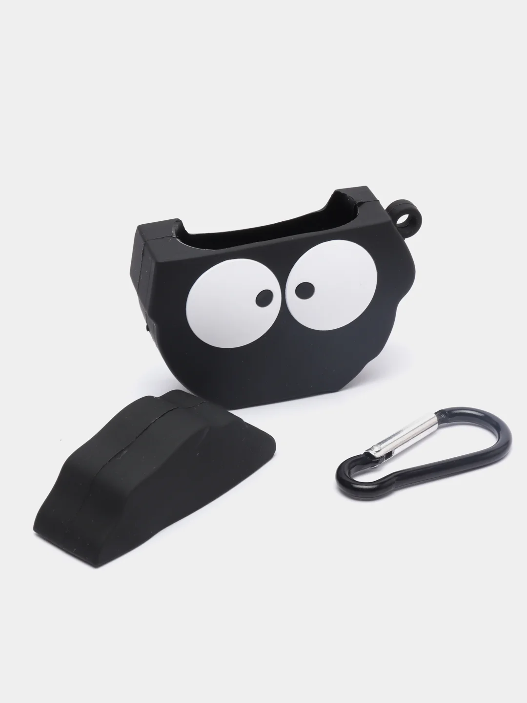 Черный чехол для беспроводных наушников AirPods 1/2, силиконовый, с карабином
