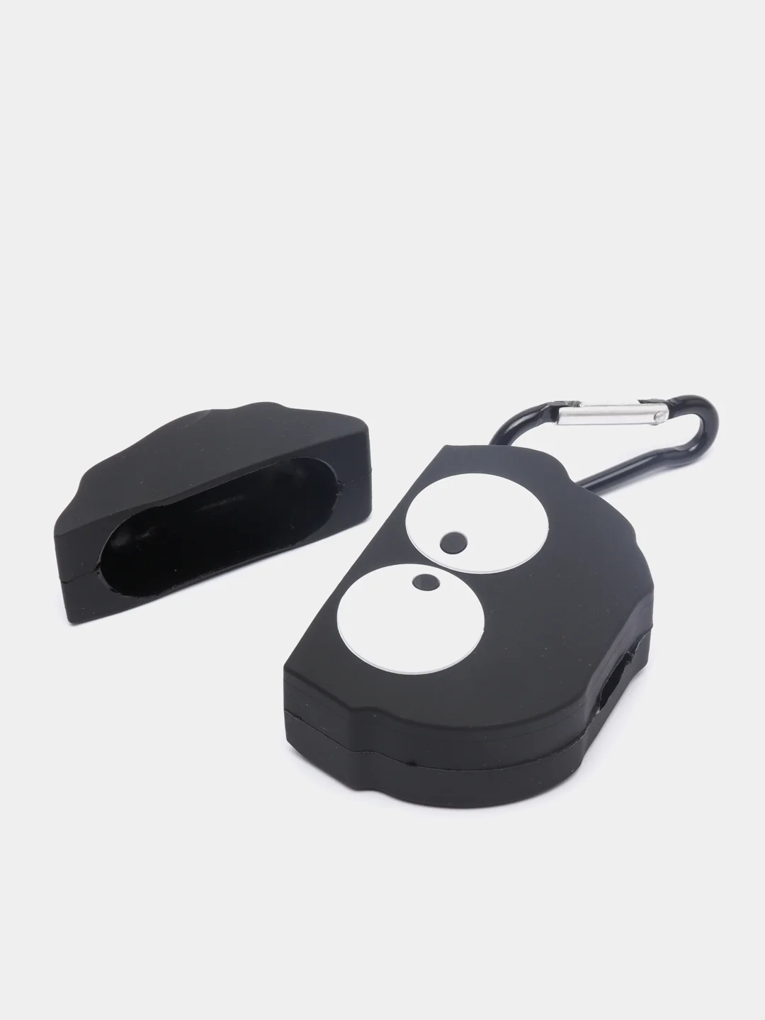 Черный чехол для беспроводных наушников AirPods 1/2, силиконовый, с карабином