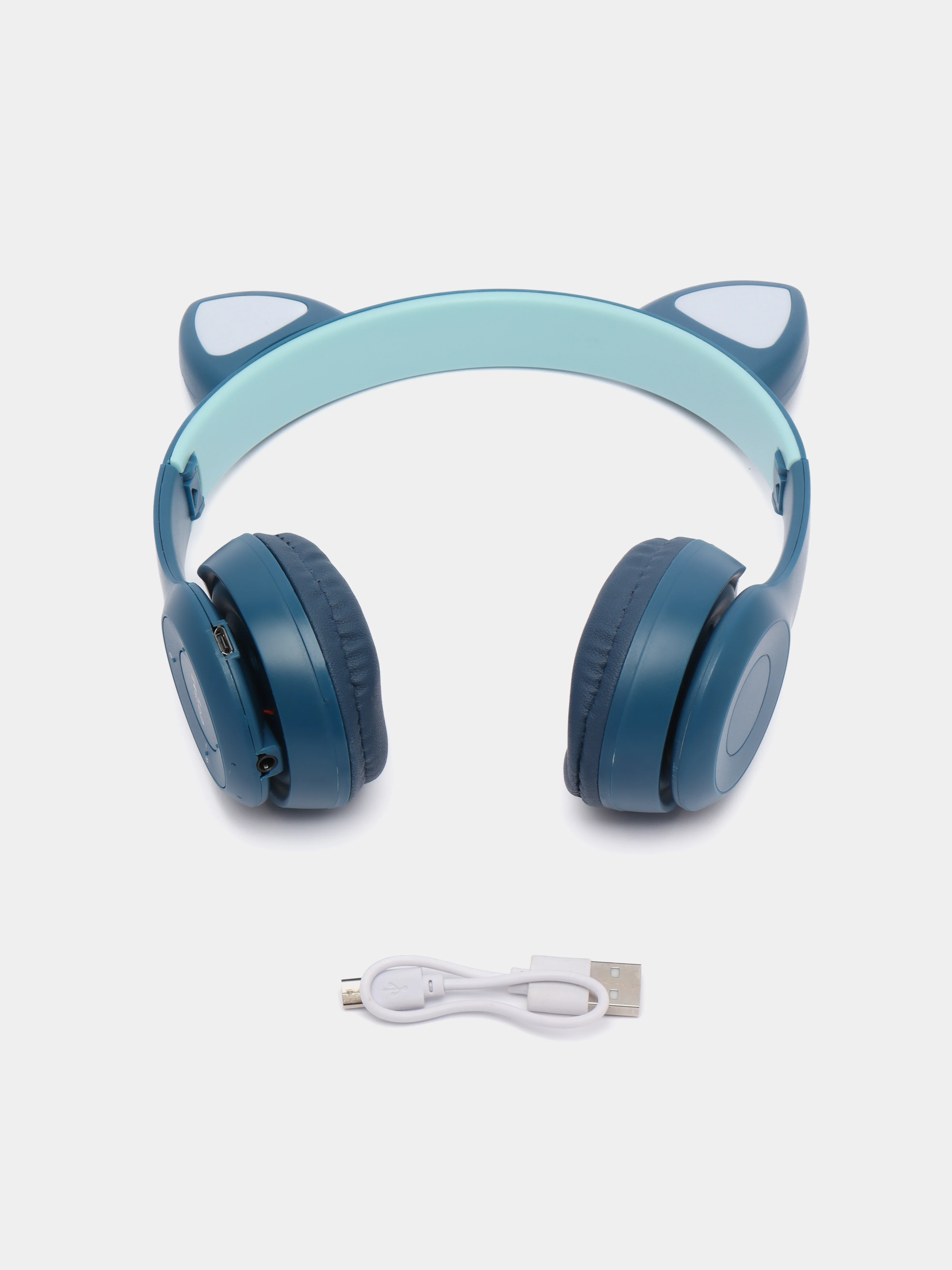 Голубой беспроводные детские наушники Cat Ear P47M со светящимися ушками