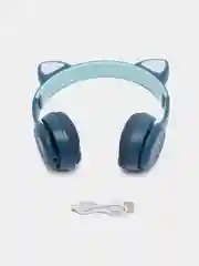Голубой беспроводные детские наушники Cat Ear P47M со светящимися ушками