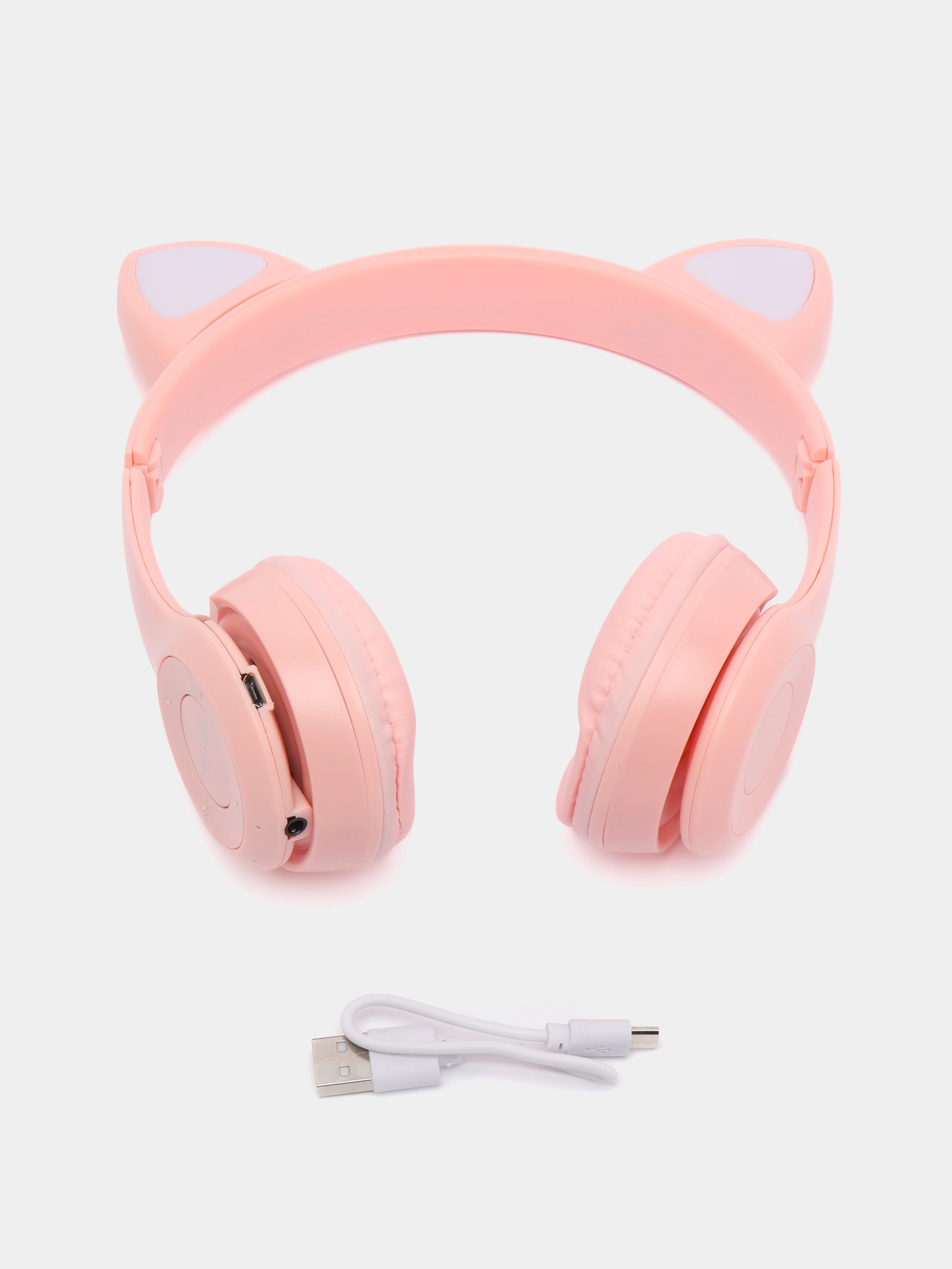 Розовый беспроводные детские наушники Cat Ear P47M со светящимися ушками