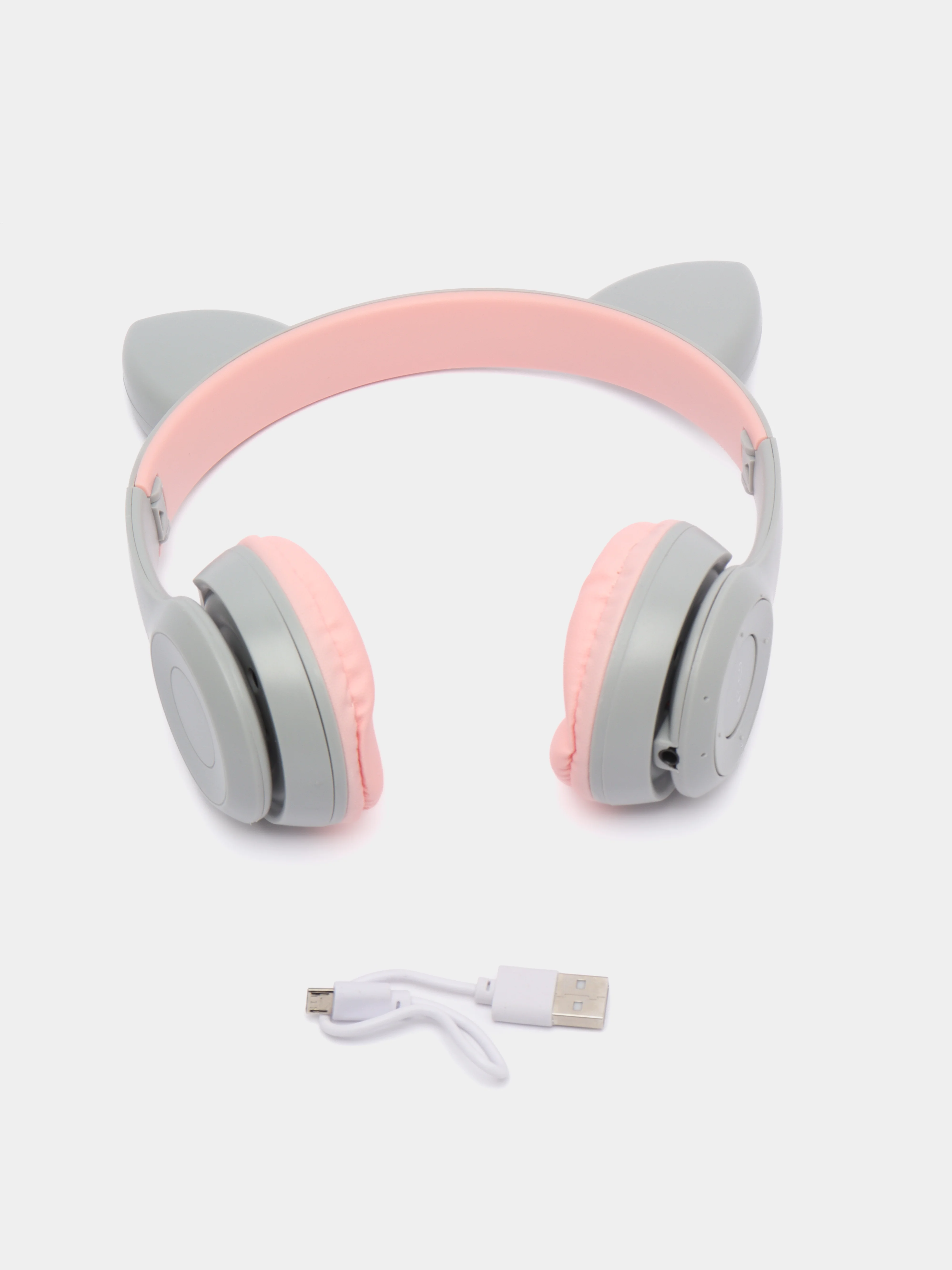 Серый беспроводные детские наушники Cat Ear P47M со светящимися ушками