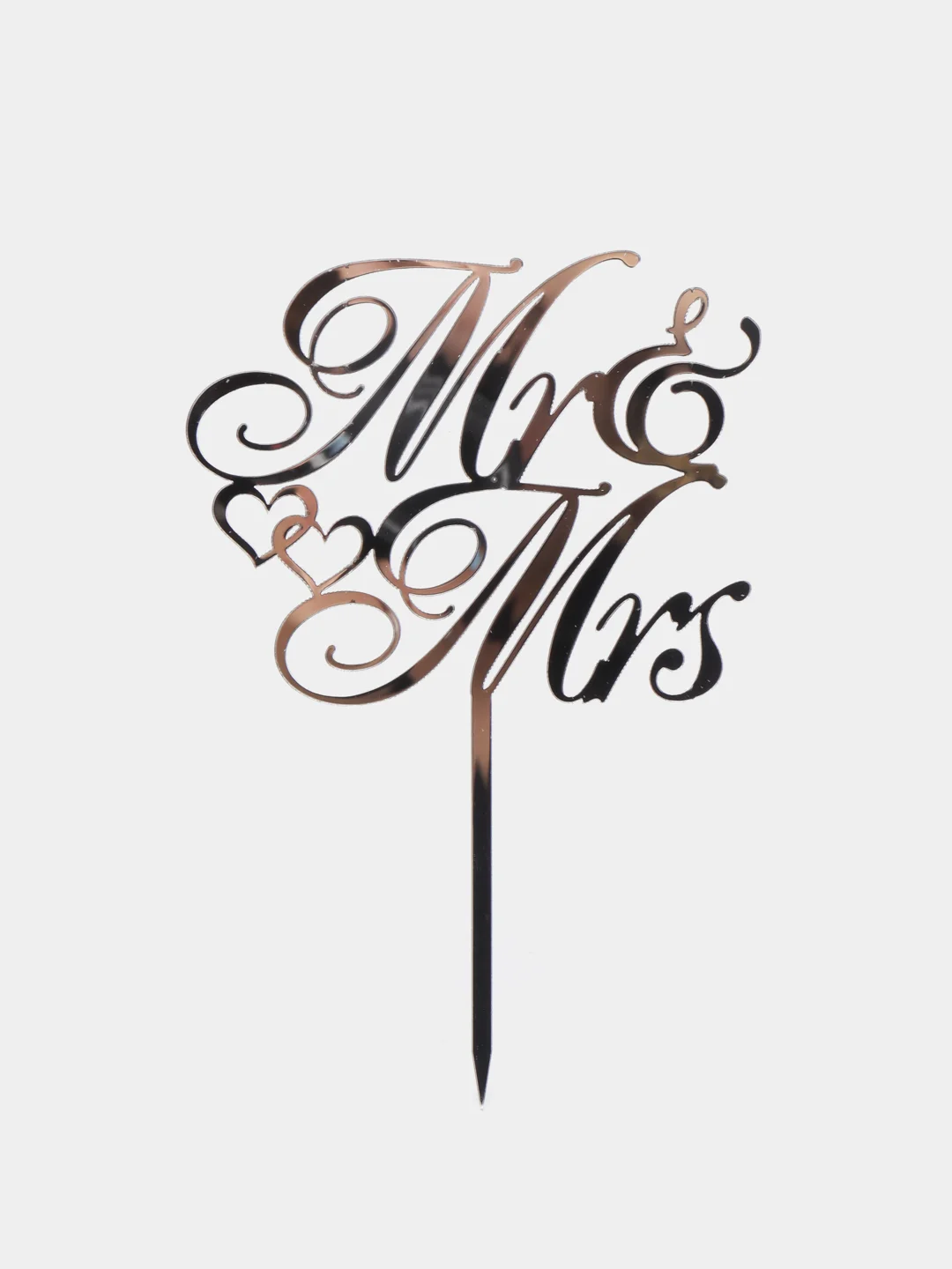 Серебряный топпер #Т7 "Mr&Mrs" для свадебного торта из зеркального акрила