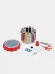 Синий набор для шитья: нитки, иголки, ножницы, сантиметровая лента