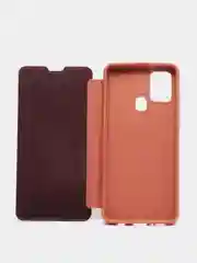 Коралловый чехол-книжка с прозрачным окном Samsung A21S, A32, A41