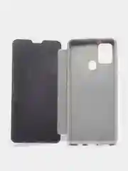 Серебряный чехол-книжка с прозрачным окном Samsung A21S, A32, A41