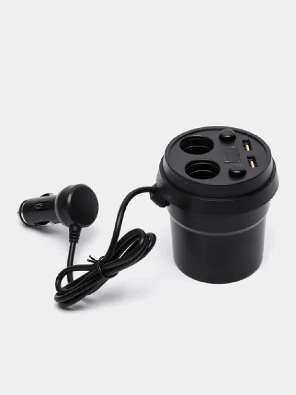 Разветвитель прикуривателя в подстаканник, 2 гнезда с 2 USB-портами