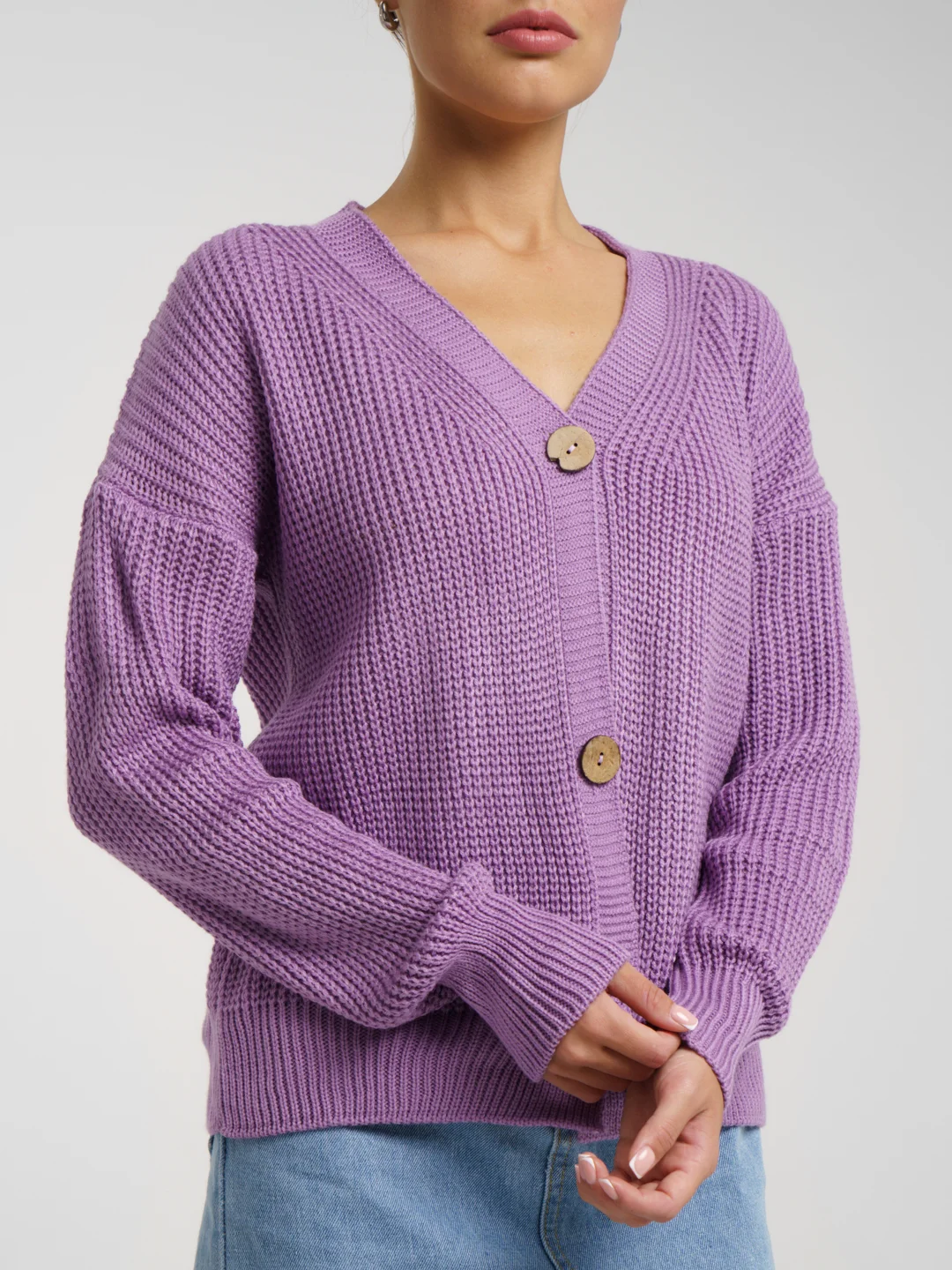 Сиреневый кардиган женский oversize