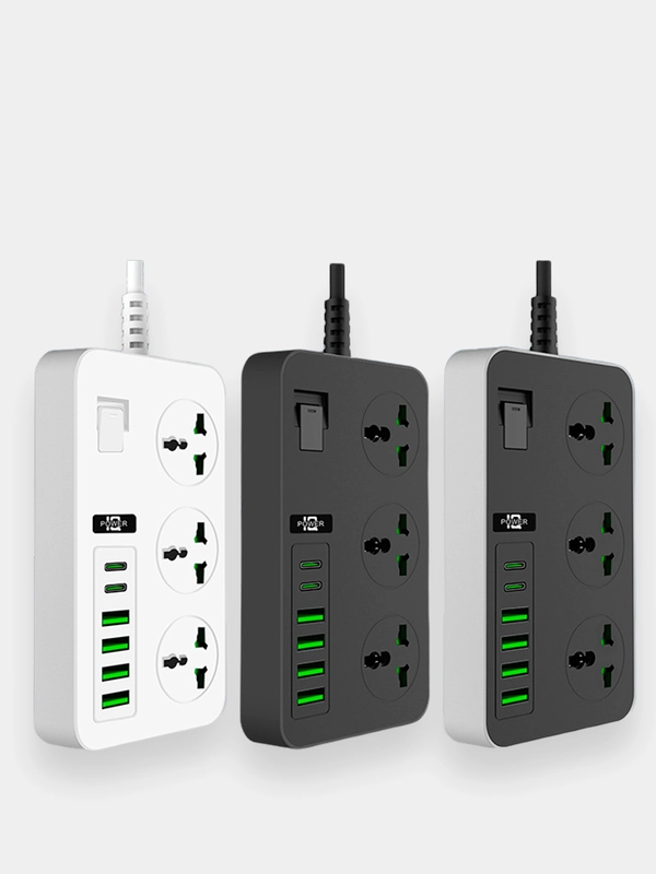 Сетевой фильтр-удлинитель 2 м, 4 USB и 2 Type-C порта, 3000 Вт
